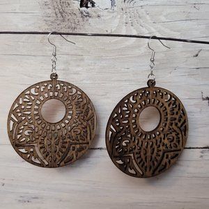 COPY - Wood Earrings - Light Brown Mandala